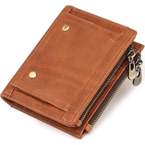Mens Wallet Genuine Leather RFID Theft Protective Japanese Double Zipper Vintage Wallets Male Coin Purse Card Holder Design New