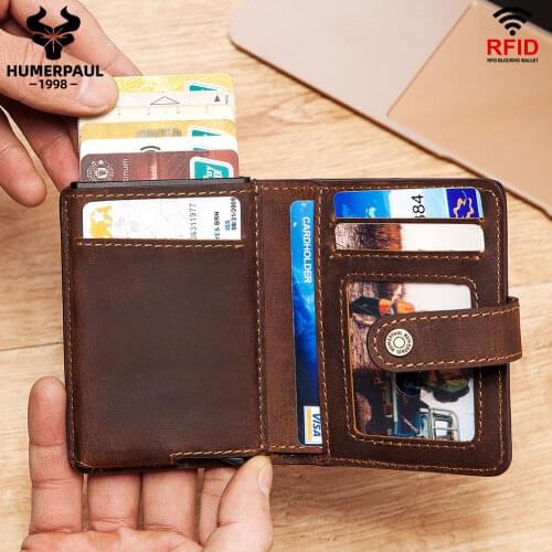 Genuine Leather Men Wallet Credit Card Holder Slim Rfid Travel ID Card holder