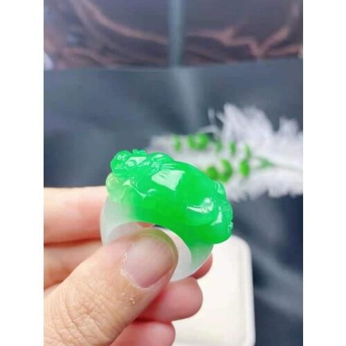 Natural green jade ring hand-carved brave troops jadeite jade women men rings natural stone real jade jewelry jade gift jewelry
