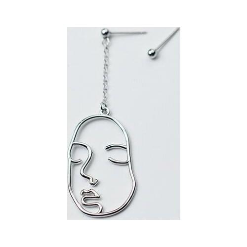 Freak Funny asymmetry Earrings Real. 925 Sterling Silver Jewelry One human FACE & one Bead asymmetry earrings Long GTLE1655