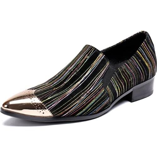 Ch.kwok New Style Men Fashion Pointed Toes Increase Genuine Leather Personality Mixed Color Stripe Spring Autumn maroon Shoes