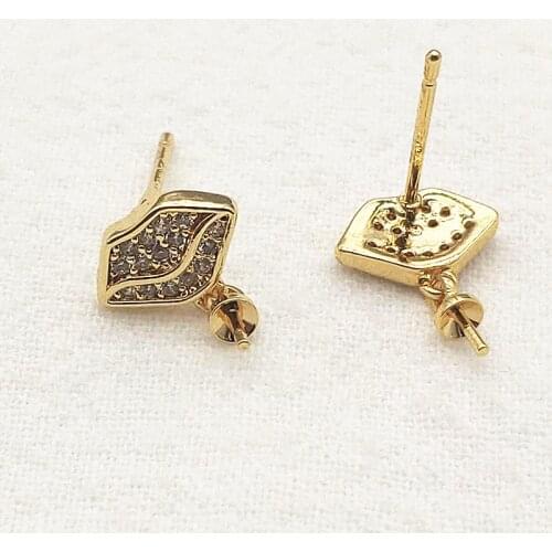 New Arrival! 13x10mm 30pcs Plating Real Gold Cubic Zirconia Ear Stud Connectors For Handmade Earring Parts DIY Jewelry Findings