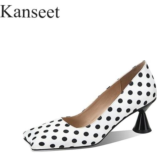Kanseet New Women Pumps 2021 Hot Sale Spring Autumn Fashion Genuine Leather Handmade Mature Footwear Shallow High Heels Shoes