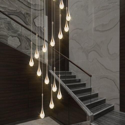 Simple staircase chandelier creative crystal duplex building lighting guest restaurant villa spiral staircase long chandelier