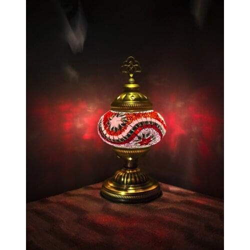 Handmade Turkish Moroccan Mosaic Authentic Vintage Art Deco Table Bedside Lamp, Red-Pink Colors, 4 Patterns