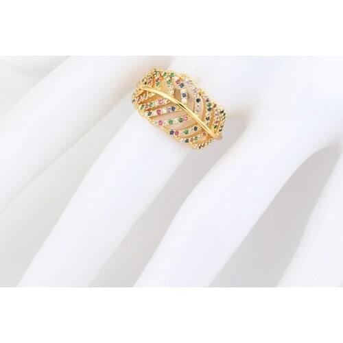 Bohemian Rainbow Feather Rhinestone Filled Gold Rings For Women Vintage Ladies wedding Engagement Finger Ring Jewelry