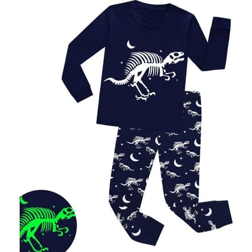 Spring Long Sleeve 2pcs Pajamas Glow in the Dark for Baby Boys Child Cartoon Dragon Sleepwears Nightwear for Toddler Kids Pijama