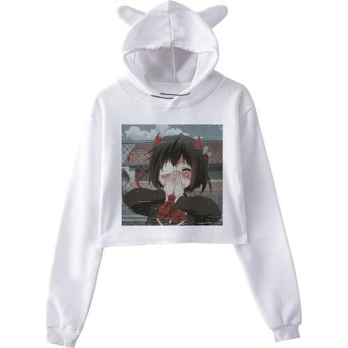 Japanese new casual fashion plus size long sleeve female cartoon Harajuku cropped tops hoodie funny cute Ulzzang kpop sweatshirt