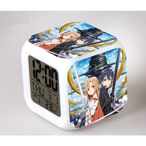 Japanese Anime SAO Sword Art Online Kirito Asuna seven Color Change Digital Alarm Clock Home decor