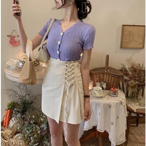 2020 A Line S-Xl New New Summer Short Skirts Korean Skirt Women High Waist School Girl Solid Vintage Mini Skrits Pleated