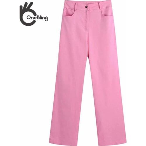OneBling Za Woman 2021 Pink Career Pants Autumn Zipper Closed High Waist Full Length Casual Straight Long Pant Tall Female Traf