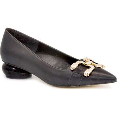 Gedikpasalı Bno 212 Black 2021 Summer Ladies Shoes Ballerina Low Gravel Heel Dress Party Metal Buckle Pointed Elegant Stylish Business