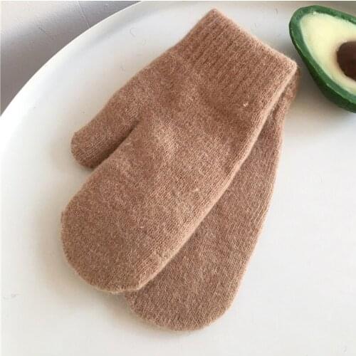 Women Winter Knit Velvet Gloves 2020 Fahsion Rabbit Hair Solid Color Warm Mittens Girls Soft All Fingers Plush Gloves