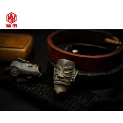 1PC Ancient China Sanxingdui Bronze Mask Brass Copper EDC Paracord Beads Lanyard Pendants Knife Beads Umbrella Rope Cord Pendant