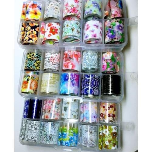 2.5*100cm Laser aurora decals Nail Foils Nail Art Transfer Sticker Paper Flower Foils DIY Design Decoration 10pcs/box