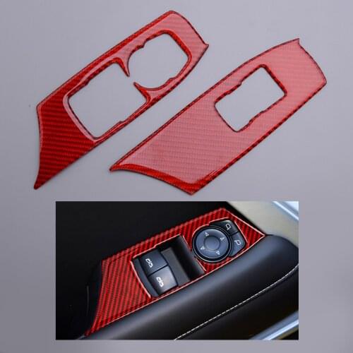 2pcs Red Carbon Fiber Window Lift Master Switch Cover Moulding Bezel fit for Chevrolet Camaro 2016 2017 2018 2019 2020