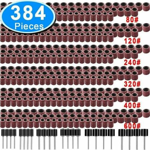 384 Pieces Sanding Band Sleeves Drilling Nail Grinding Parts Polishing Work Drum Sander Set Rotaryolishing Tool Mandrels Sets