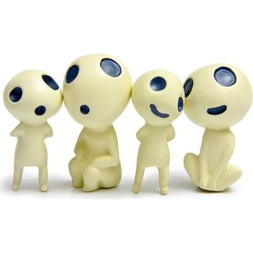 4PCS Cute Anime Ghibli Kodama Tree Spirit Princess Mononoke Mini Action Figure Elf Tree Dolls Cartoon Figurines Mini Toys