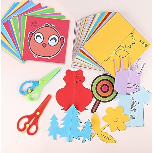 48pcs 96pcs/set Children Cartoon Colorful Paper Folding And Cutting Set DIY Puzzle Toys Kids Art Craft DIY Educational Toys