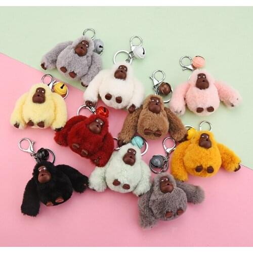Key Chain Women Monkey Animal Doll Toy Bag Pendant Decoration Fluffy Fuzzy Accessory Buckle Ring Hook Kids Like Key Holder Fun