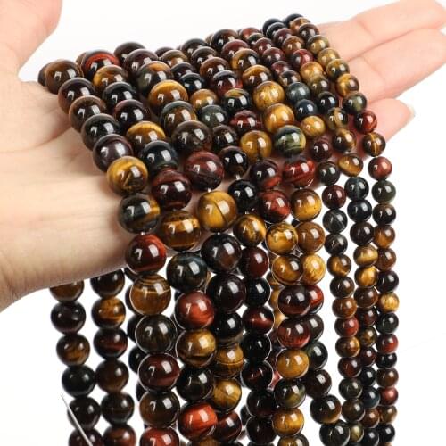 LAIFANG 15" Natural Stone Beads Tiger Eye Agates Round Loose Beads For Jewelry Making Bracelet Necklace 4/6/8/10mm