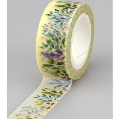 10PCS/lot Decorative Summer Branch leaves Yellow Washi Tape 1.5cm*10m Scrapbook Masking Tape Photo Album Diy Decorative Tapes