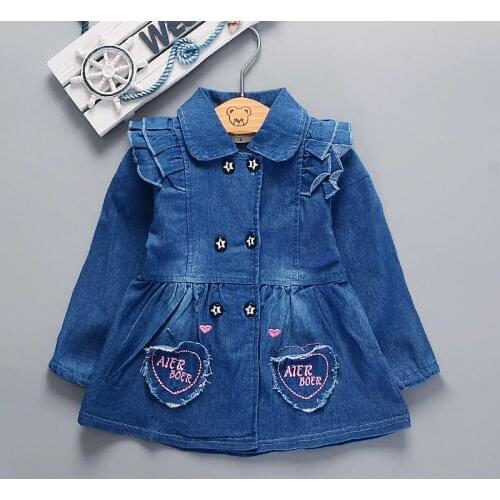 DIIMUU Autumn Fashion Baby Girls Clothing Denim Dress Turn Down Collar Kids Clothing Love Pockets Casual Infant Washed Tops