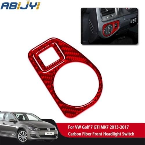For VW Golf 7 GTI MK7 2013-2017 Car Accessories Interior Carbon Fiber Red Stickers Headlight Switch 2PCS