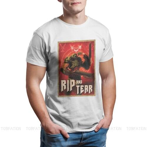 Doom Eternal Slayer Hell Doomguy Seraphim Game Fabric TShirt Marine Rip and Tear Retro T Shirt Homme Men Tee Shirt New Design