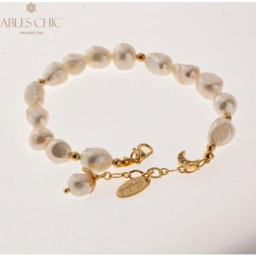 Natural Baroque Freshwater Pearl Beaded Bracelet Original Handmade Ball Chain Zircon Moon Charms Bracelets Classic Jewelry 2020