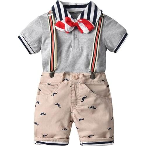 Baby Boys Set Clothing Fashion Summer Kids Clothes Short Sleeve T Shirt+Straps Shorts Children Sets Boy Party Set Boys Overalls
