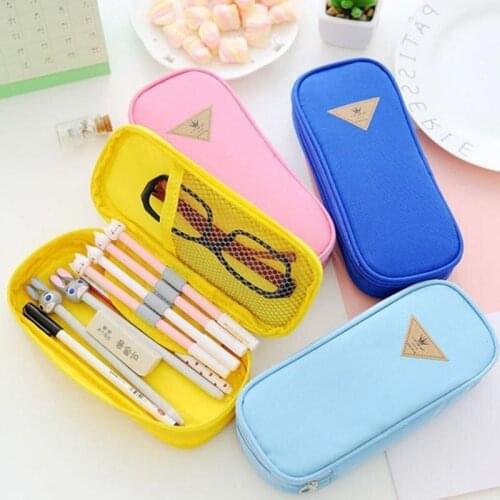 1PC Pencil Case Canvas Box Stationery School Supplies Large Capacity Pen Bag Cute Pencil Pouch