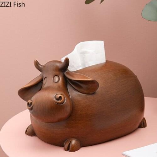 Imitation Wood Cow Tissue Box Dinner Table Paper Towel Organizer Hostel Hotel Use Quality Resin Tissue Boxes Home Decoration
