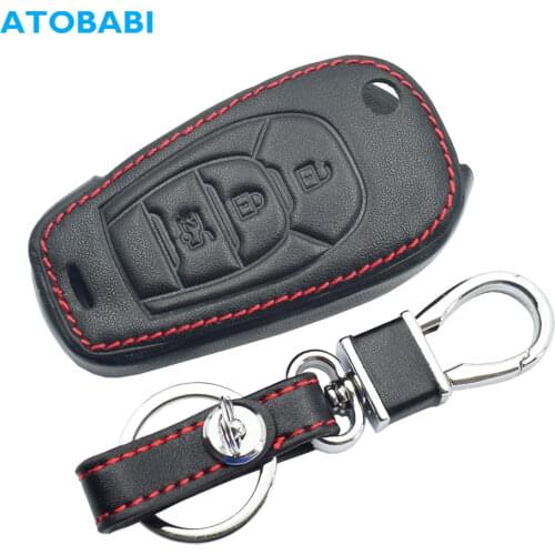 Leather Car Key Case For Chevrolet Cruze Sonic Spark Trax 2019 3 Buttons Folding Remote Fob Cover Keychain Holder Auto Accessory