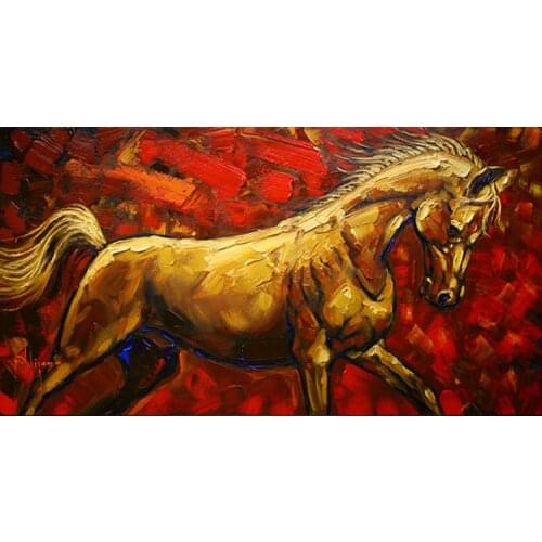 Red Background Golden Horse Oil Painting On Canvas For Living Room Wall Art Decoration Abstract Horse Painting For Decoration