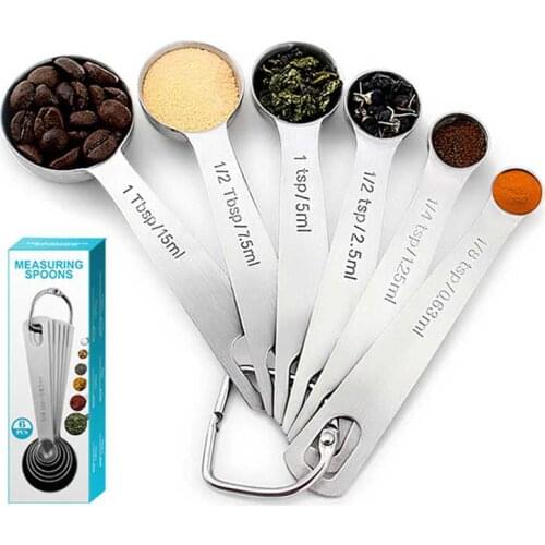 6 pcs/set Measuring Spoons Stainless Steel Seasoning Coffee Tea Measuring Spoons With Scale Bakery Tool Kitchen Supplies