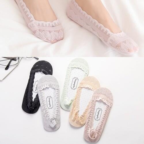 Women Girls Fashion Cotton Invisible Anti-slip Ankle Socks Lace Socks Women Invisible Socks No Show Socks Non-slip