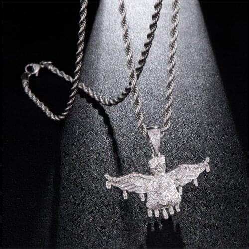 Hip Hop Bling Iced Out Cubic Zircon CZ Dripping Wings US Dollar Shape Pendants & Necklaces For Men Jewelry With Tennis Chain 5MM