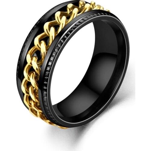 2021 New 8MM Titanium Stainless Steel Rotating Chain Ring Punk Style Personality Mens Ring Jewelry Charm Party Gift Wholesale