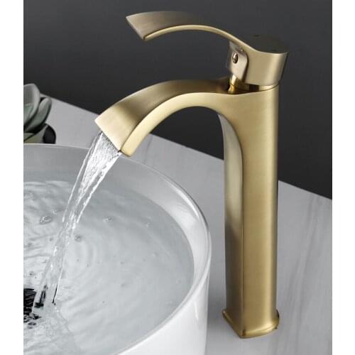 New Basin Faucet Bathroom Single Lever Hot and Cold Brass Water Mixer Tap Brush gold WaterfallBasin Water Sink Mixer crane