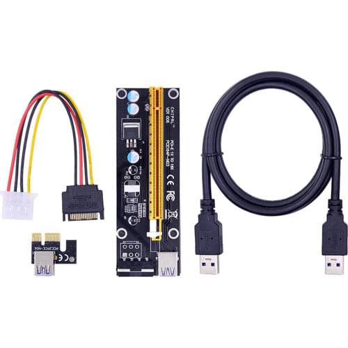 CHIPAL 1M VER006S PCI-E Riser Card 006S PCI Express 1X 16X Extender SATA to 4Pin Power USB 3.0 Cable for Video Card