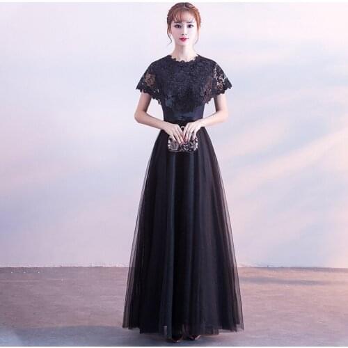 Special Occasion Dresses Illusion O-Neck Short A-Line Tulle Lace Luxury Black Zipper Floor-Length Elegant Women Prom Gown E837