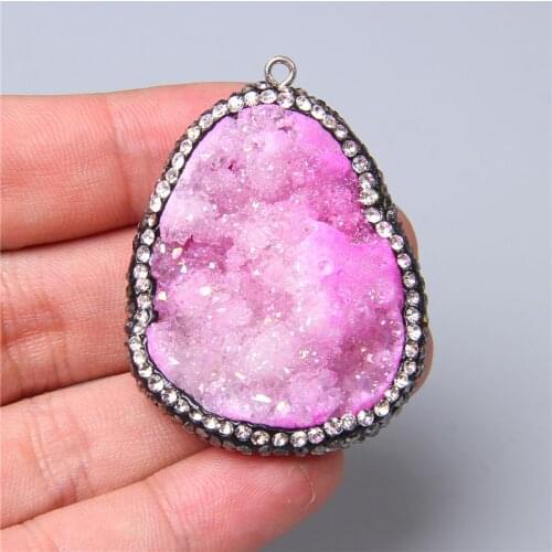 Natural rose pink quartz crystal Stone Pendant agat Druzy pendulum Natural stone healing charm Necklace pendants jewelry making