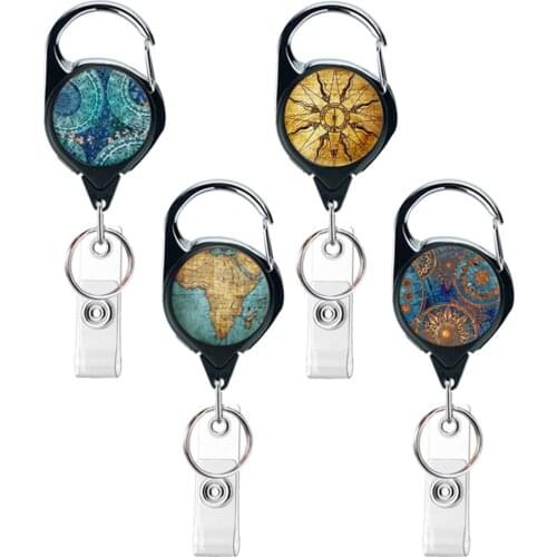 Retro Belt Rope Office Lanyard Clip Keychain Name Tag Holder Keyring Id Card Key Ring Cord Reel Retract Pull Key Chain Badge