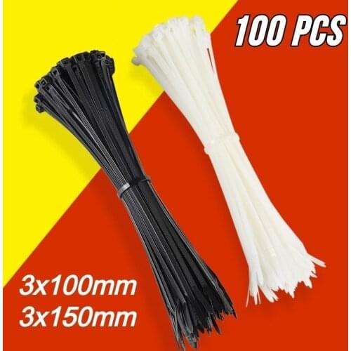 Self-locking Plastic Nylon Ties 100PCS/bag Zip Wraps Strap Nylon Cable Ties Set 3*100mm 3*150mm Fastening Ring Loop Wire Wrap