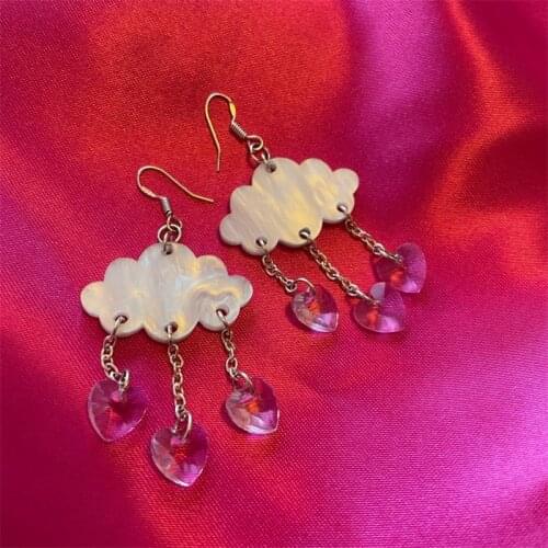 Heart drop clouds. Handmade laser cut cloud with crystals rain drop pink hearts