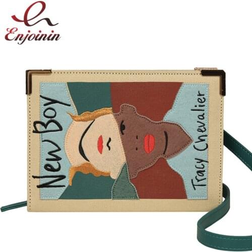 Canvas Clutch Bag Trendy Shoulder Bag Small Crossbody Bag for Women Embroidered Pattern Designer Bag Casual Book Shape Bag 2021