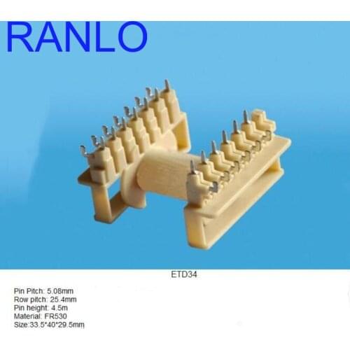 RANLO ETD34 transformer bobbin frame PC40 ferrite core 7+7pin white horizontal