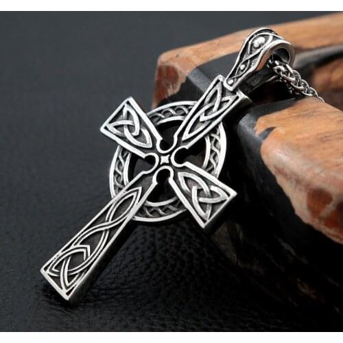 Vintage Celtics Knot Cross Pendant Necklace For Men Stainless Steel Nordic Viking Necklace Ancient Talisman Pendant Jewelry Gift