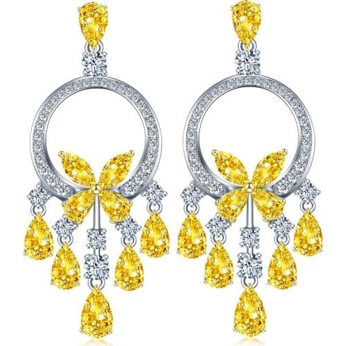 Zhanhao Jewelry 18K Gold Pear Cut Simulated Yellow Diamond Dangle Earrings For Women